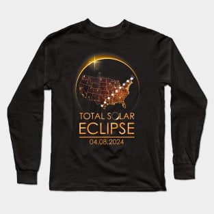 Total Solar Eclipse Shirts April 8 2024 America Map Totality Long Sleeve T-Shirt